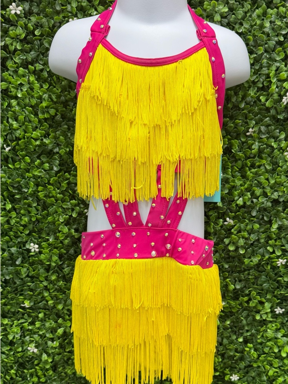 Weissman Hot Pink and Bright Yellow Fringe Dance Costume